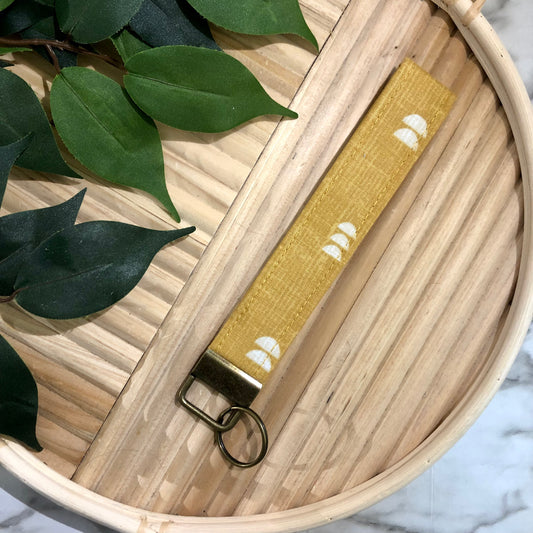 Mustard Arch Print Fabric Keychain, Key Fob