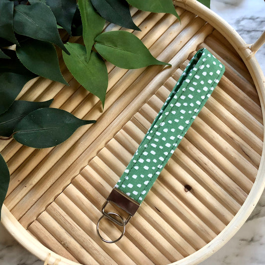 Christmas Green Dot Print Fabric Keychain, Key Fob