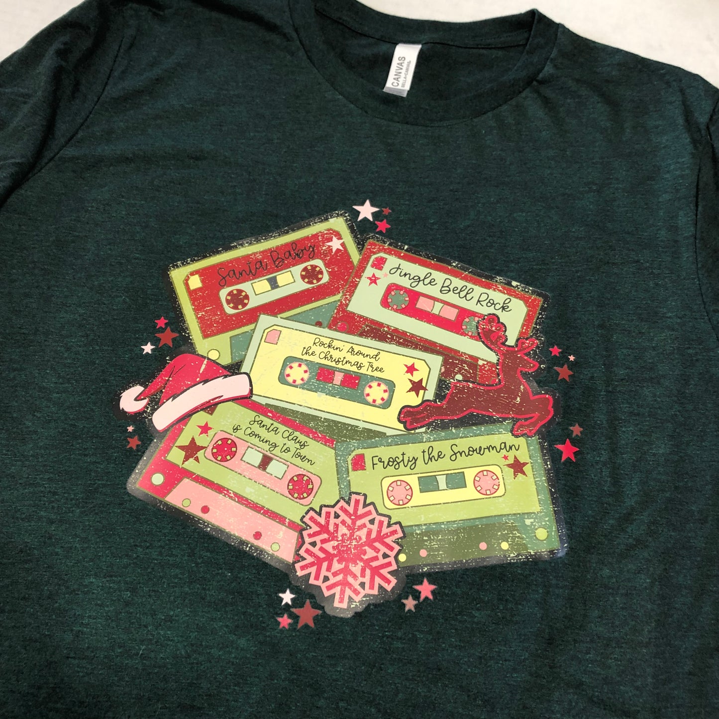 Christmas Cassette Tapes Heather Emerald Tee