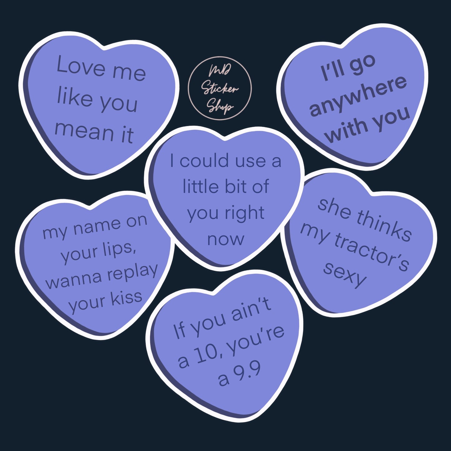 Country Music Lyric Conversation Heart Sticker in Purple
