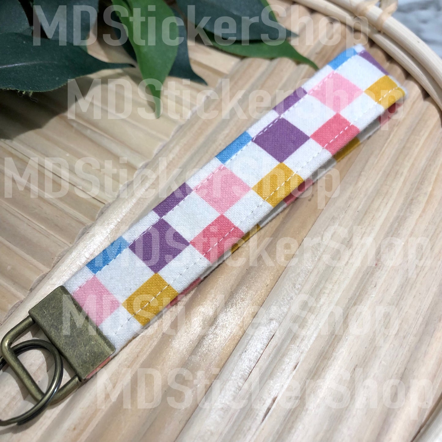 Colorful Check Print Fabric Keychain