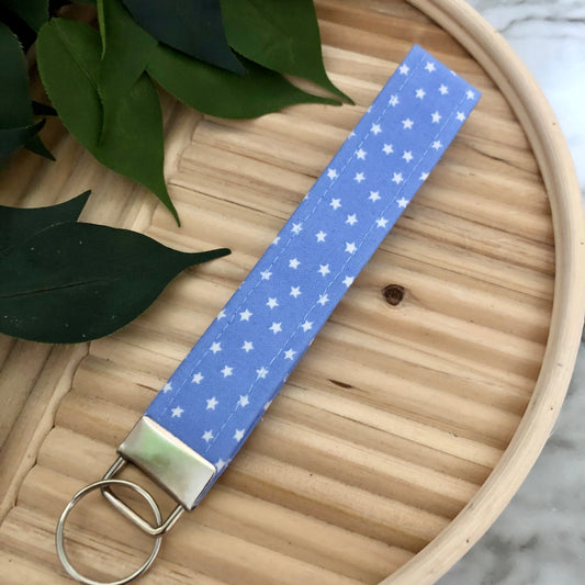 Peri Stars Print Fabric Wristlet Keychain, Key Fob
