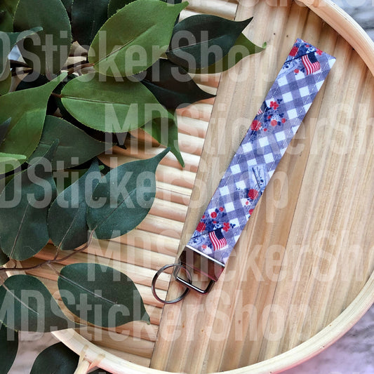 Patriotic Gingham Print Fabric Keychain