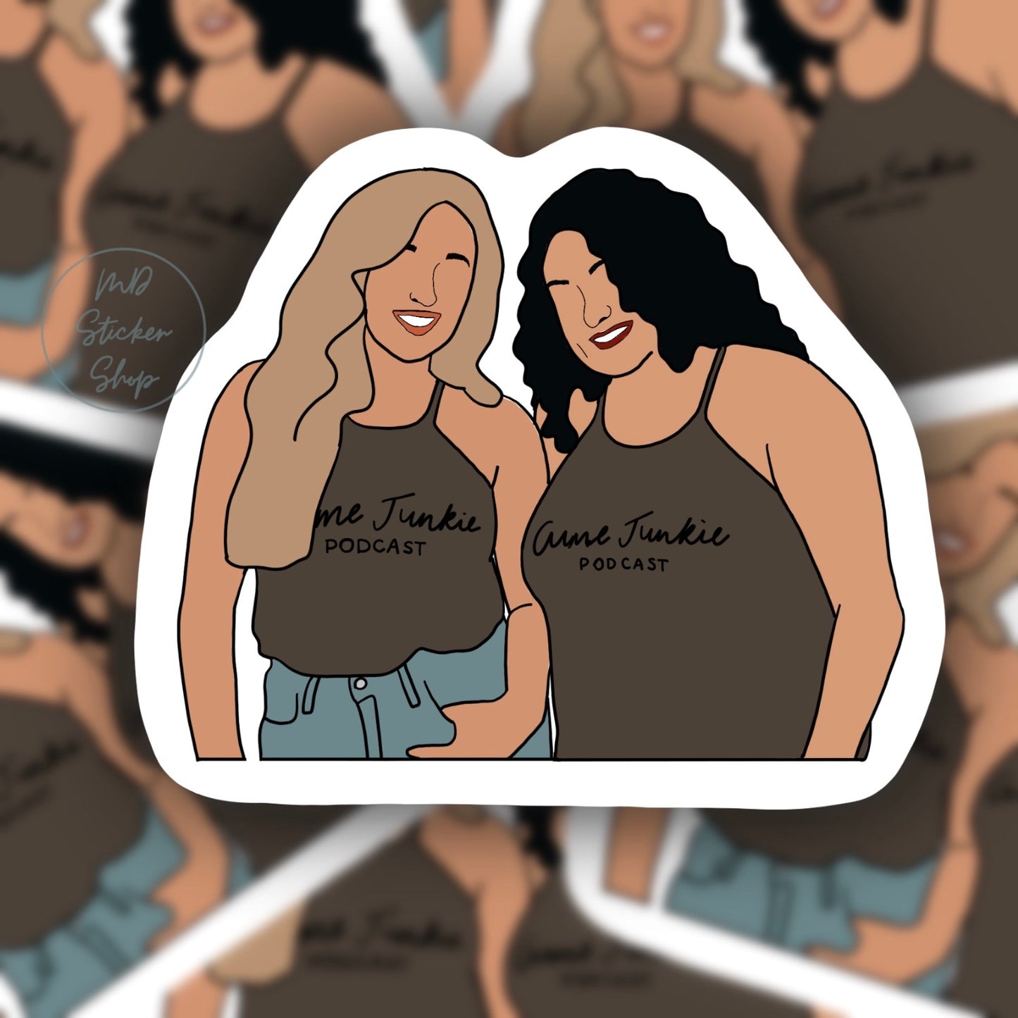 Crime Junkie Podcast Ashley Flowers and Brit Prawat Silhouette Sticker