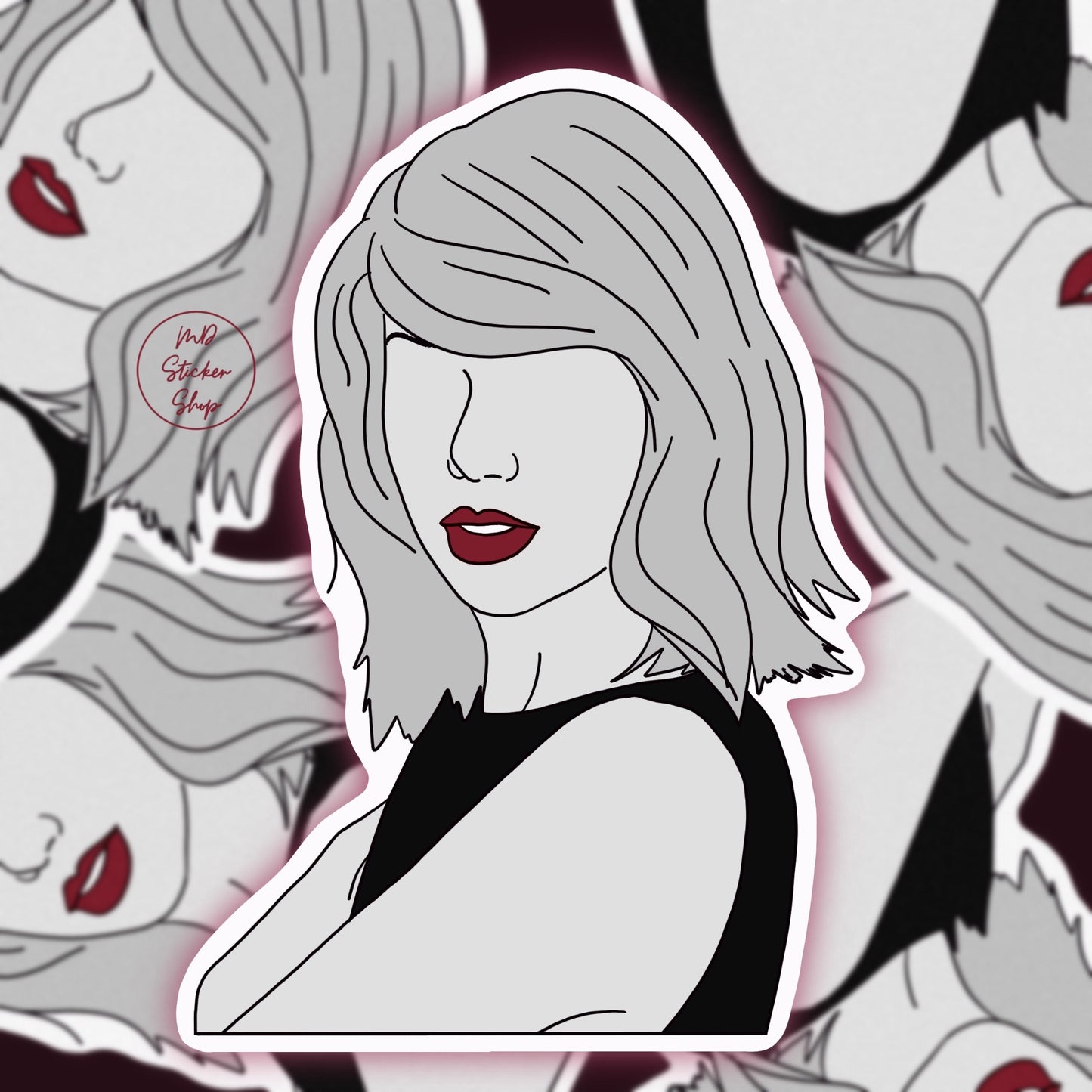 Taylor Swift Black and White Red Lip Silhouette Sticker