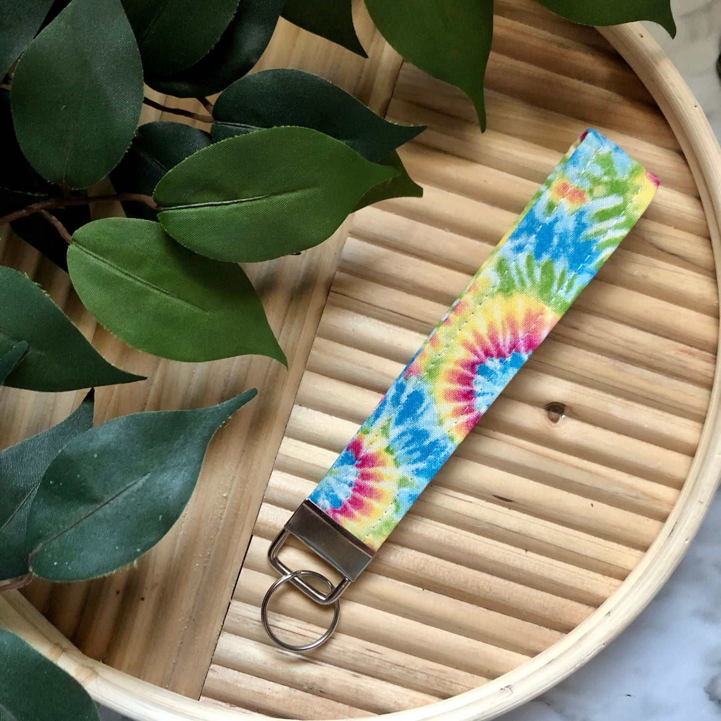 Pastel Tie Dye Print Fabric Wristlet Keychain, Key Fob