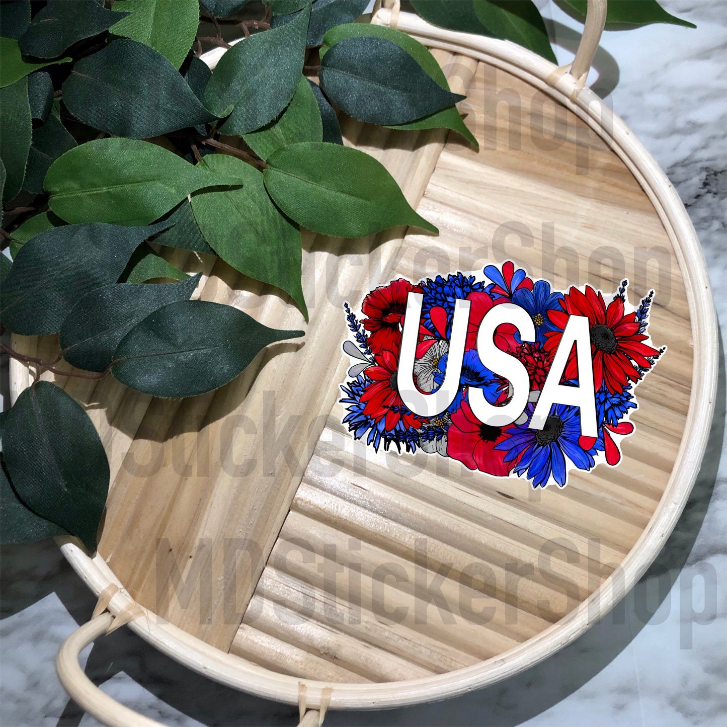 USA Floral Vinyl Sticker