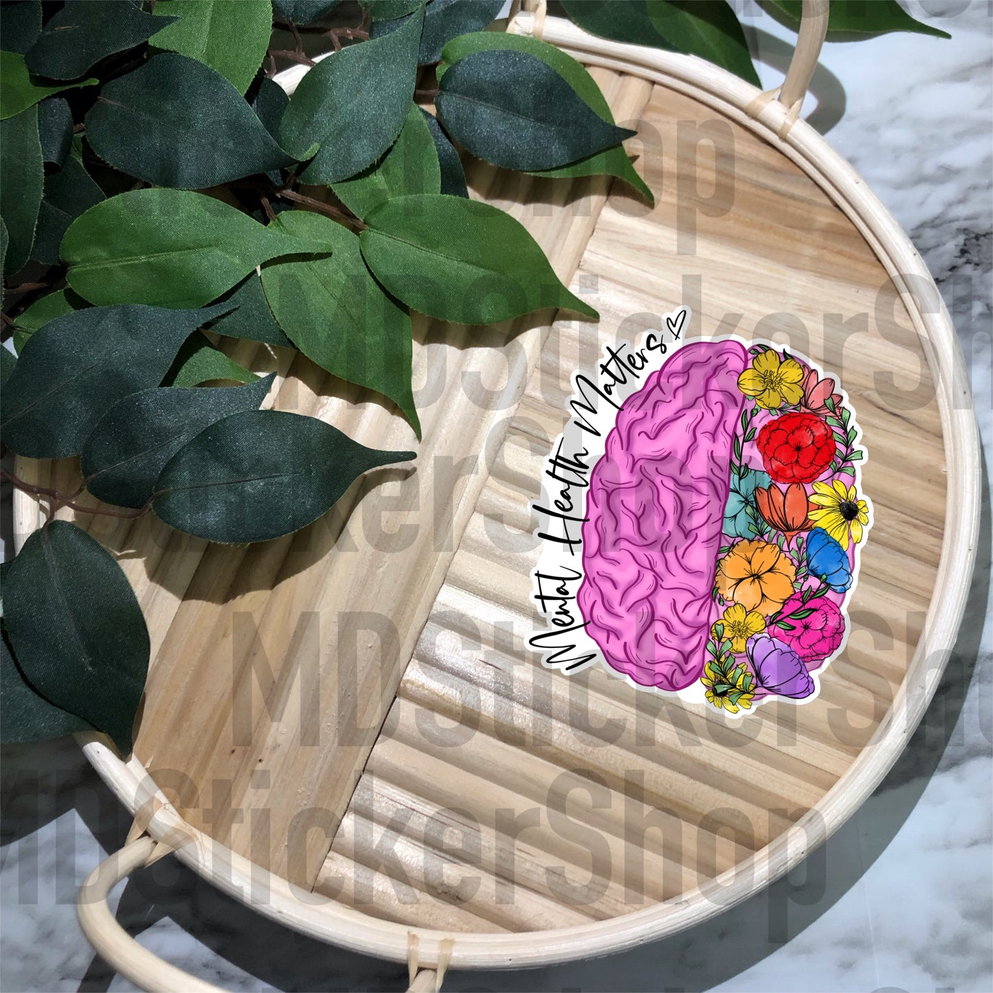 Mental Health Matters Floral Brain Vinyl Sticker