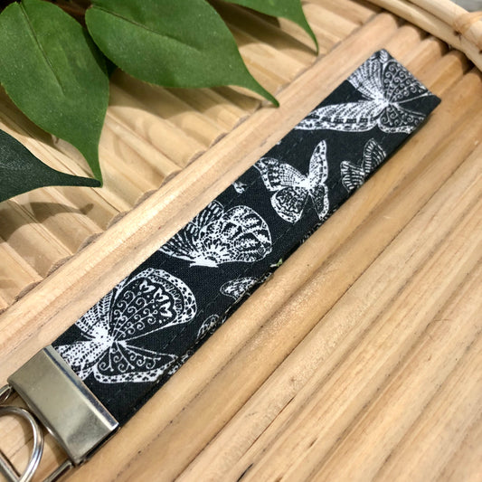 Dark Butterfly Print Fabric Keychain, Key Fob