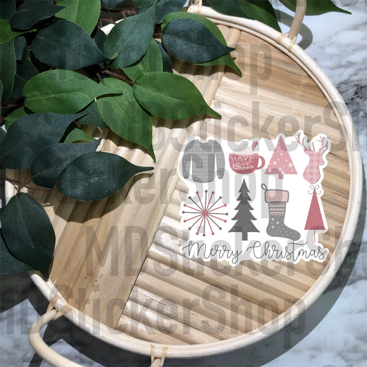 Merry Christmas Pink Icons Vinyl Sticker