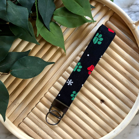 Snowflake Paw Print Fabric Keychain, Key Fob