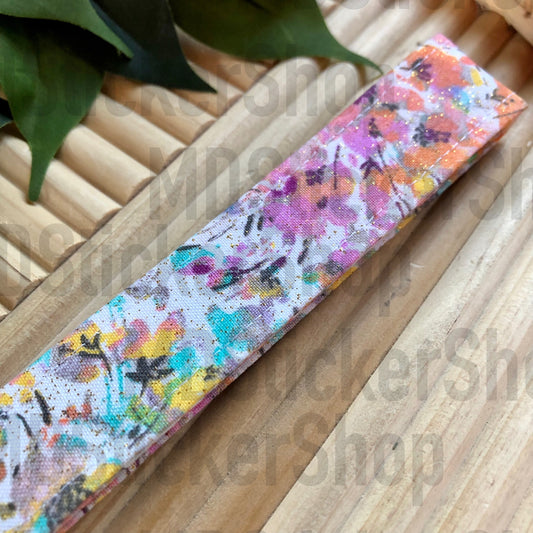 Pink Glitter Floral Print Fabric Keychain