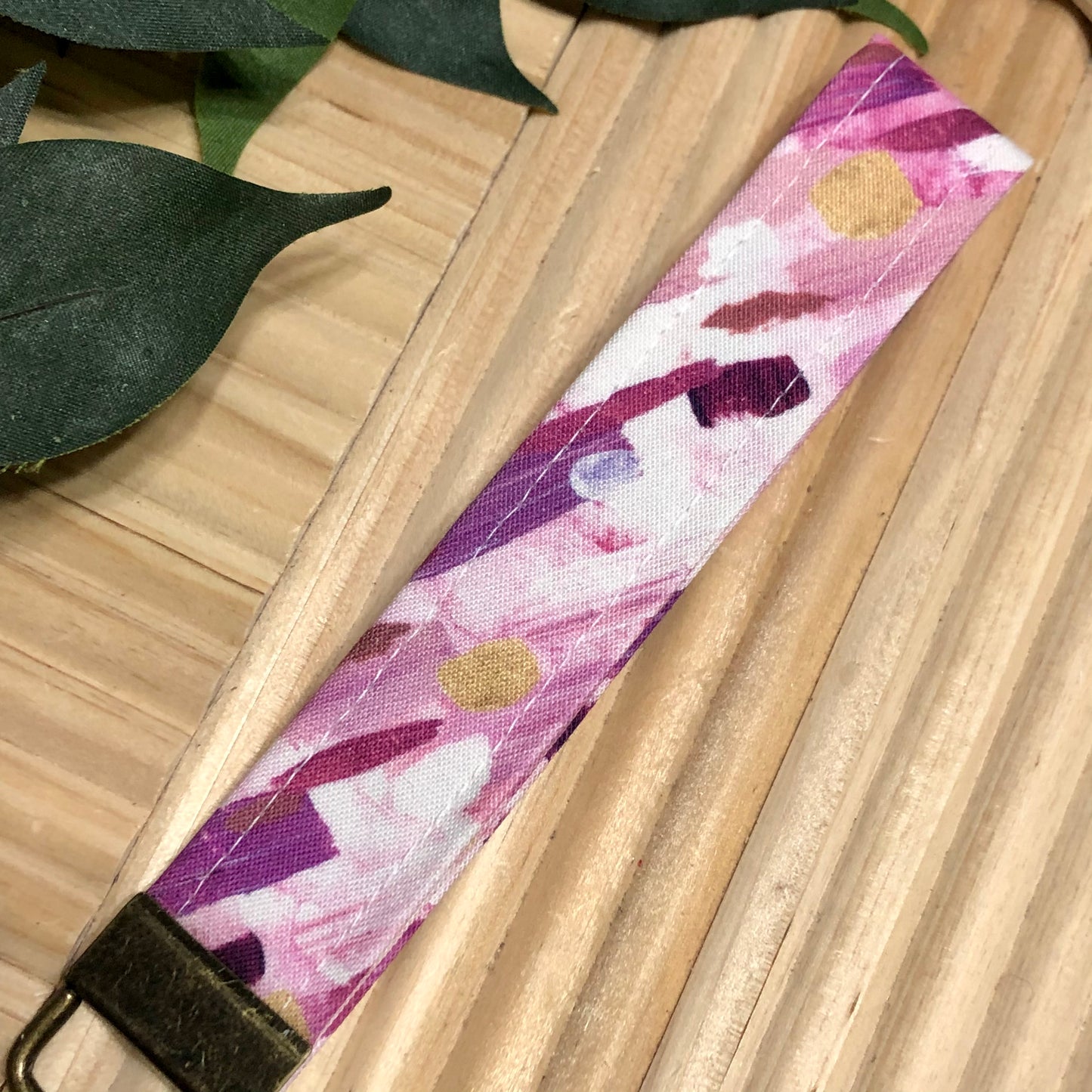 Purple Abstract Swatches Print Fabric Wristlet Keychain, Key Fob