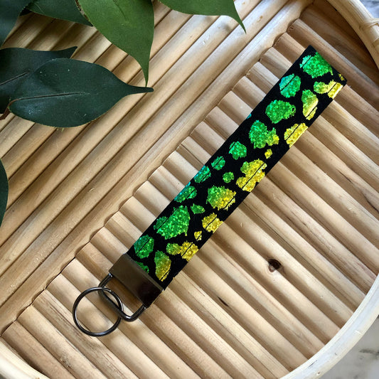 Rainbow Metallic Animal Print Fabric Keychain, Key Fob