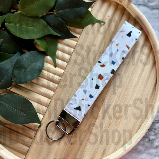 Red and Blue Terrazzo Print Fabric Keychain