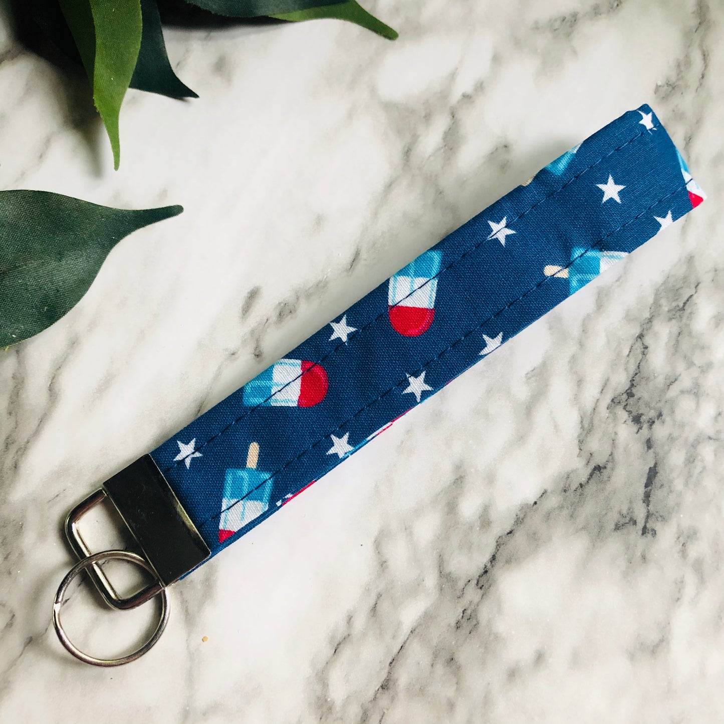 Popsicles and Stars Print Fabric Wristlet Keychain, Key Fob
