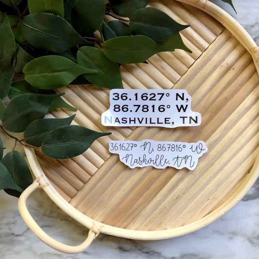 Nashville TN Coordinates Vinyl Sticker