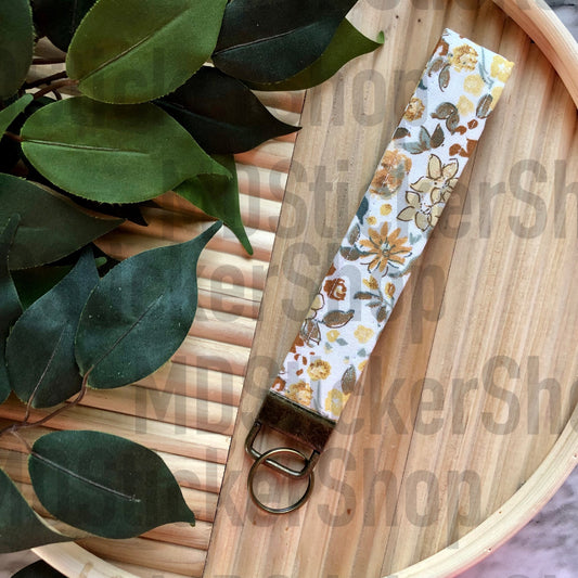 Earthy Tone Floral Print Fabric Keychain
