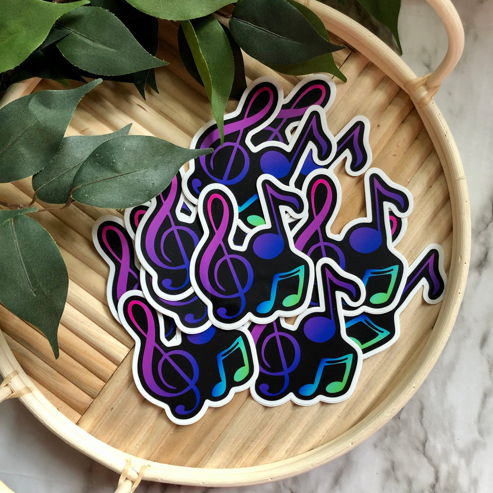 Rainbow Ombré Music Notes Black Waterproof Vinyl Sticker – MDStickerShop