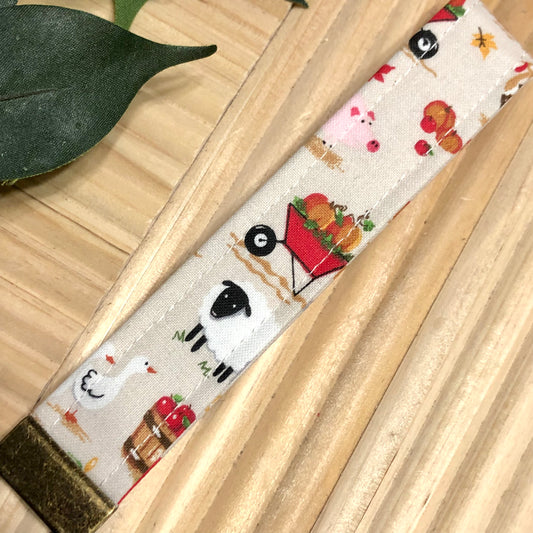 Farm Life Print Fabric Wristlet Keychain, Key Fob
