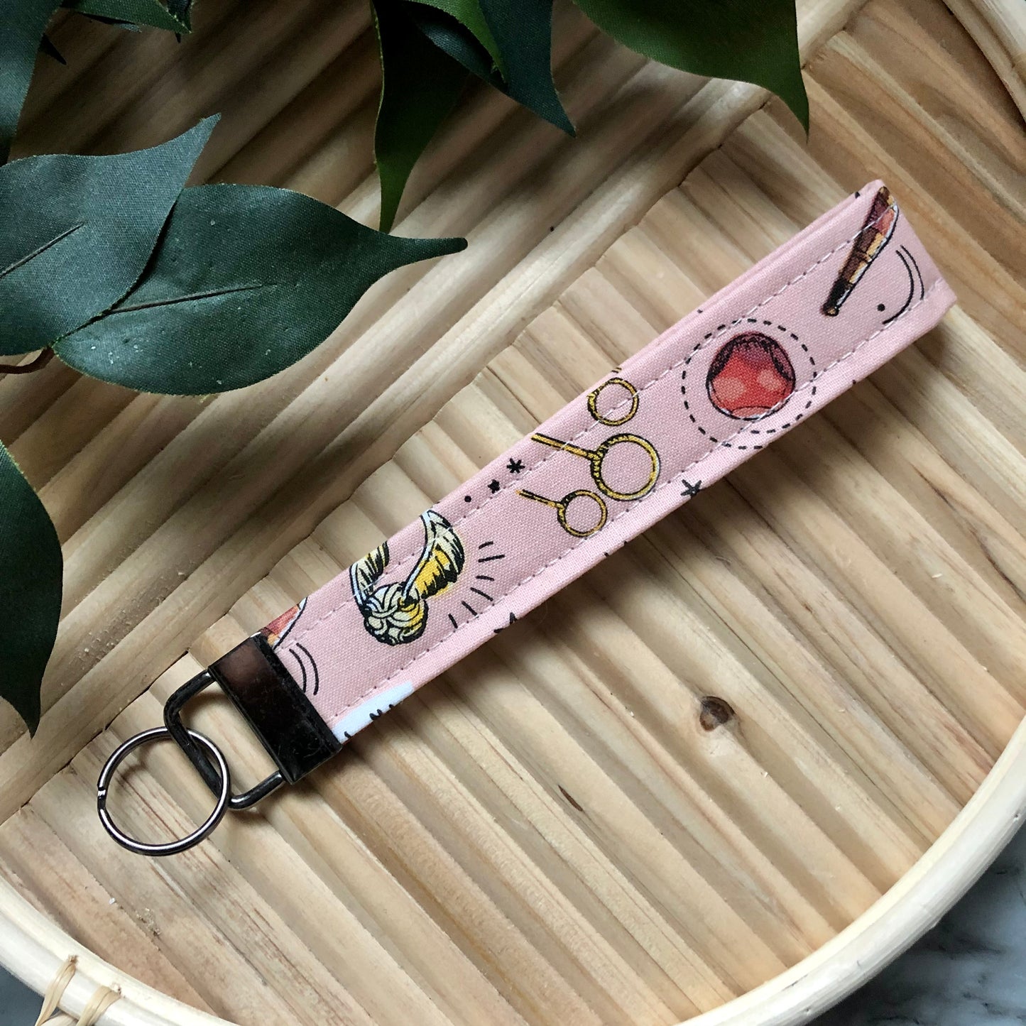 Harry Potter Pink Seeker in Training Print Fabric Wristlet Keychain, Key Fob