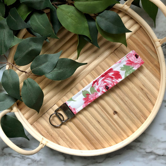 Abstract Flower Print Fabric Wristlet Keychain, Key Fob