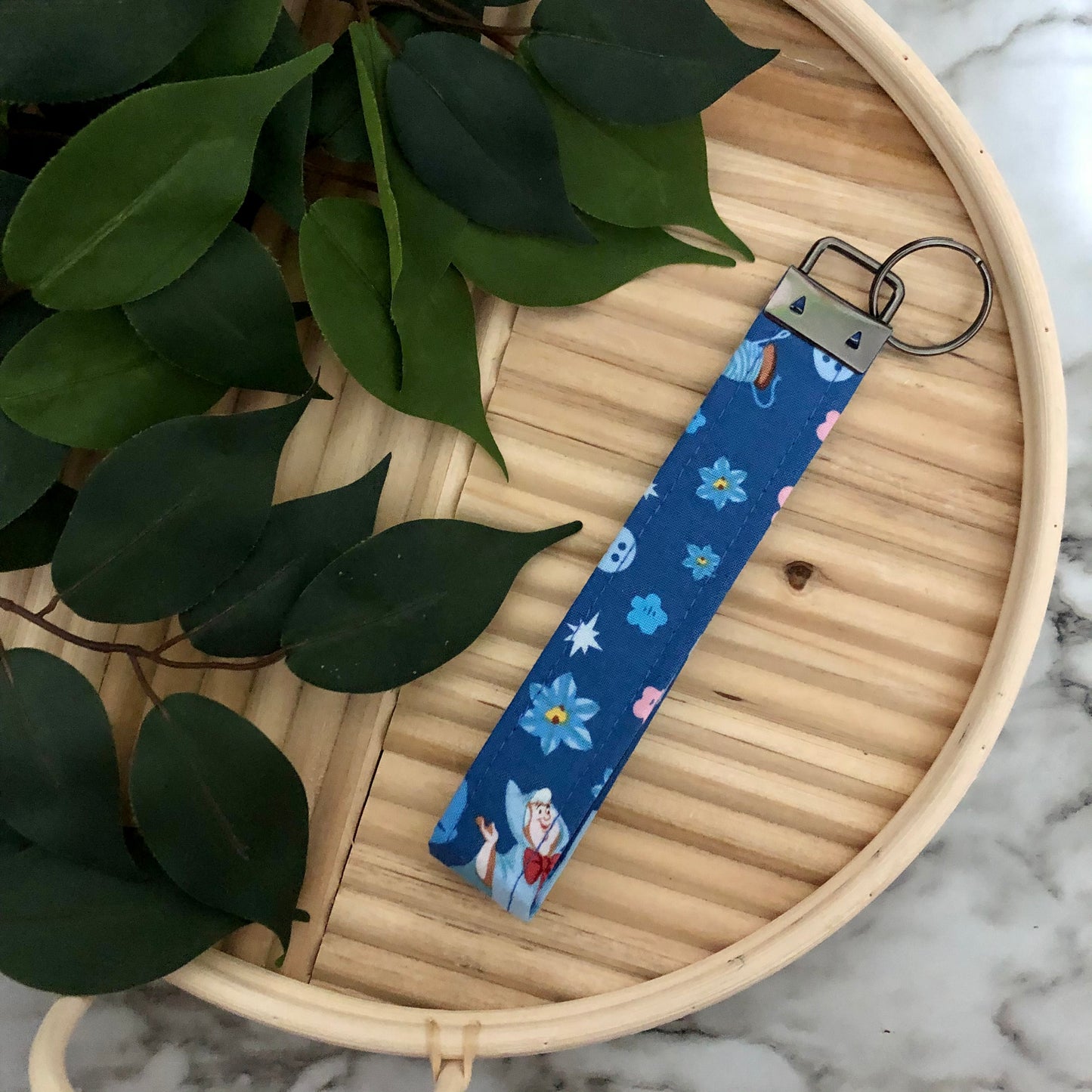 Cinderella’s Fairy Godmother Print Fabric Wristlet Keychain, Key Fob