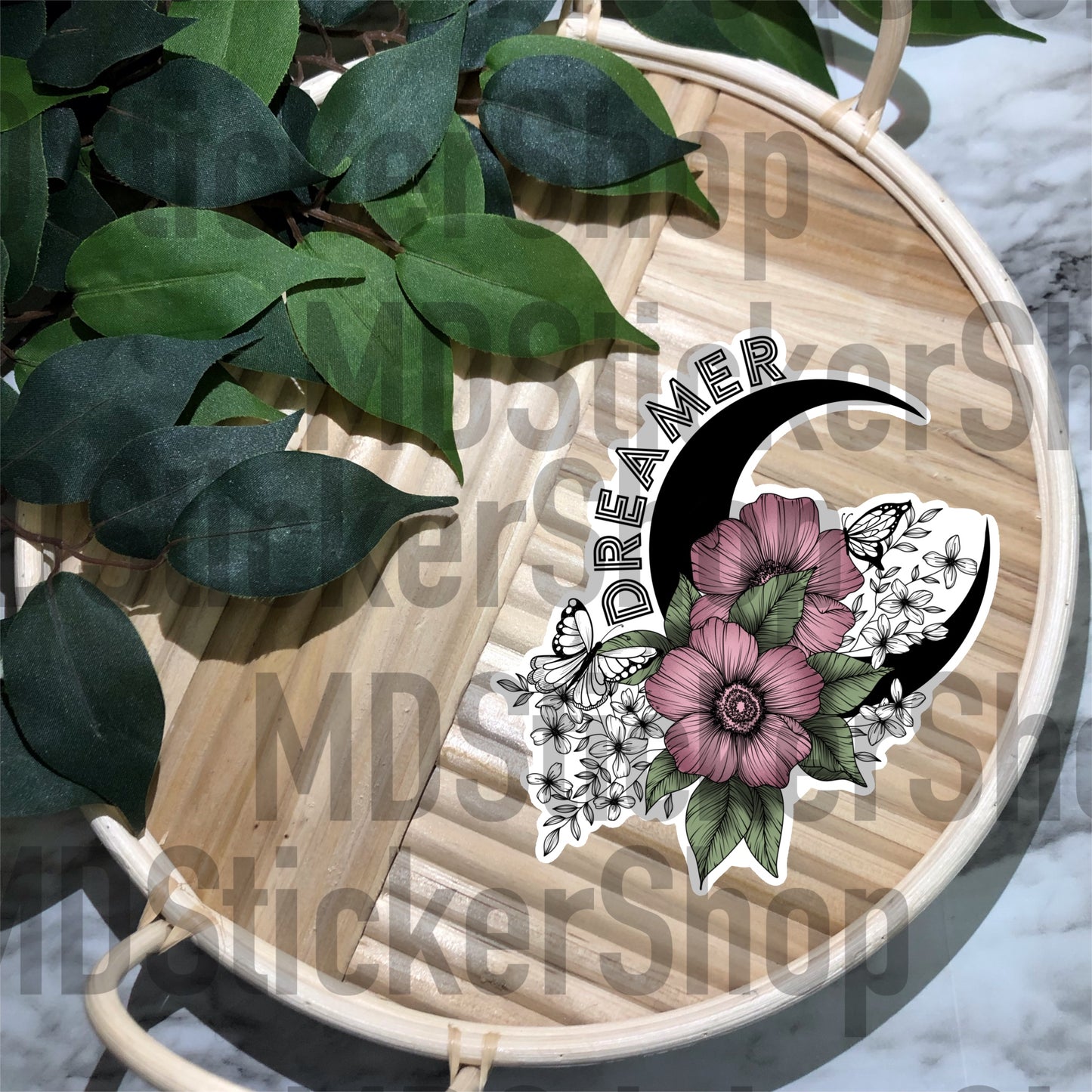 Dreamer Floral Moon Vinyl Sticker