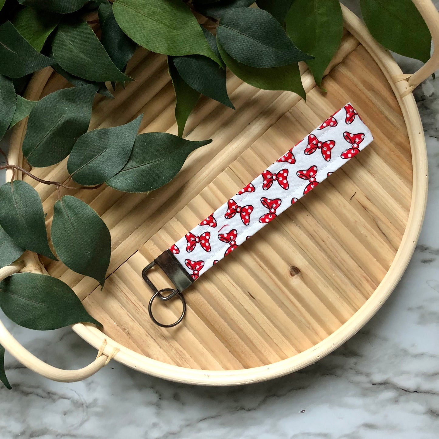 Minnie Mouse Bow Print Fabric Wristlet Keychain, Key Fob