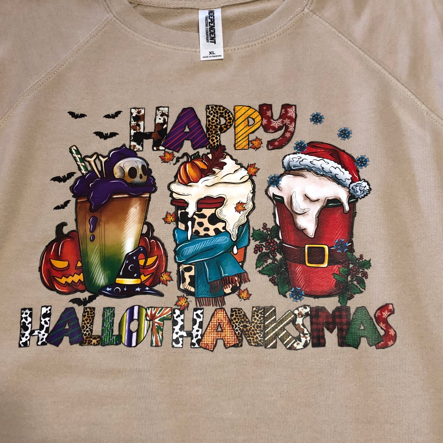 Happy Hallothanksmas Latte Sand Pullover, Sweatshirt