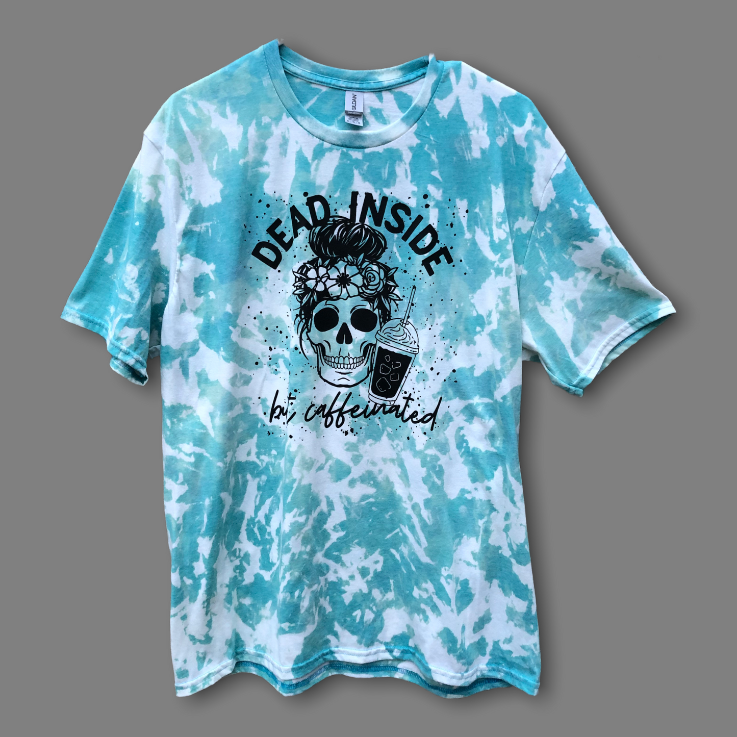 “Dead Inside But Caffeinated” Blue Bleached Shirt