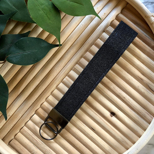 Black Metallic Print Fabric Keychain, Key Fob