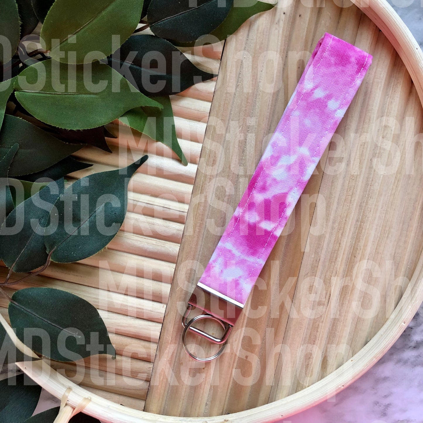 Pink Tie Dye Print Fabric Keychain