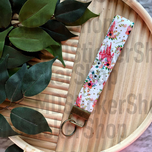 Floral Castle Print Fabric Keychain