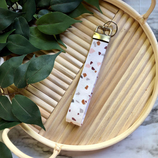 Terrazzo Print Fabric Wristlet Keychain, Key Fob