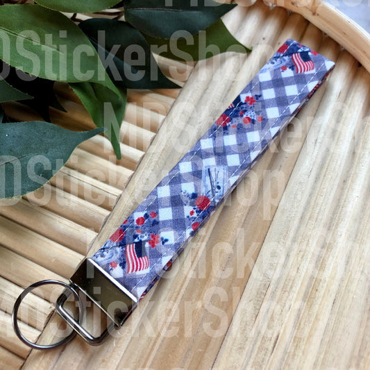 Patriotic Gingham Print Fabric Keychain