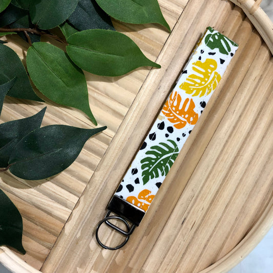 Monstera Print Fabric Keychain, Key Fob