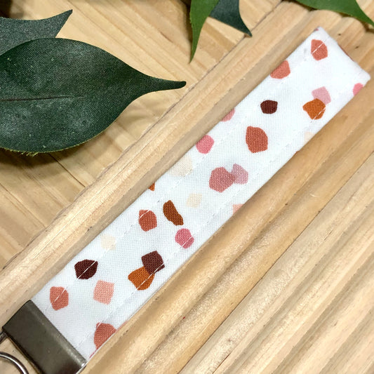 Mauve Confetti Print Fabric Wristlet Keychain, Key Fob