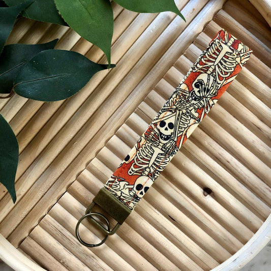 Skeleton Print Fabric Keychain, Key Fob