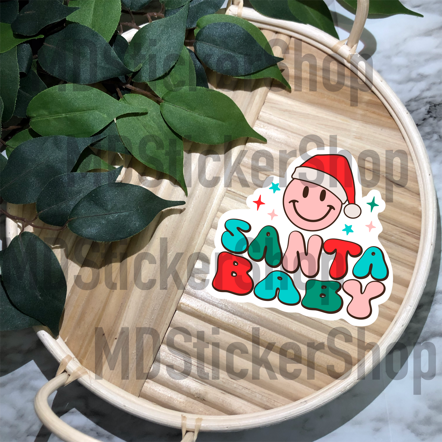 Santa Baby Happy Face Vinyl Sticker