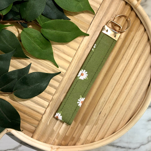 Olive Daisy Print Fabric Keychain, Key Fob