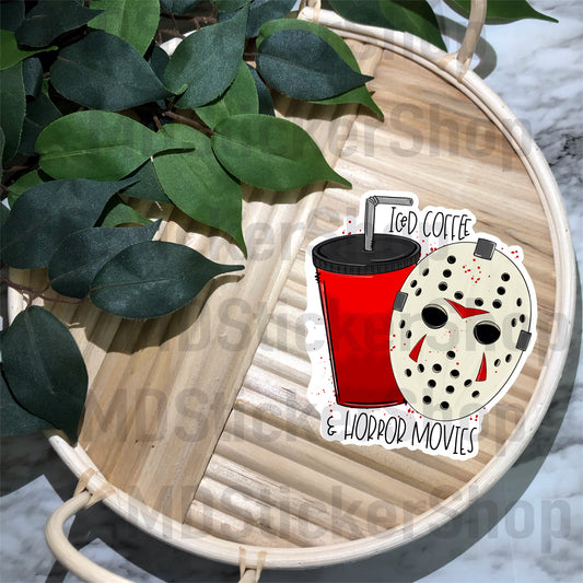 Iced Coffee and Horror Movies Vinyl Sticker