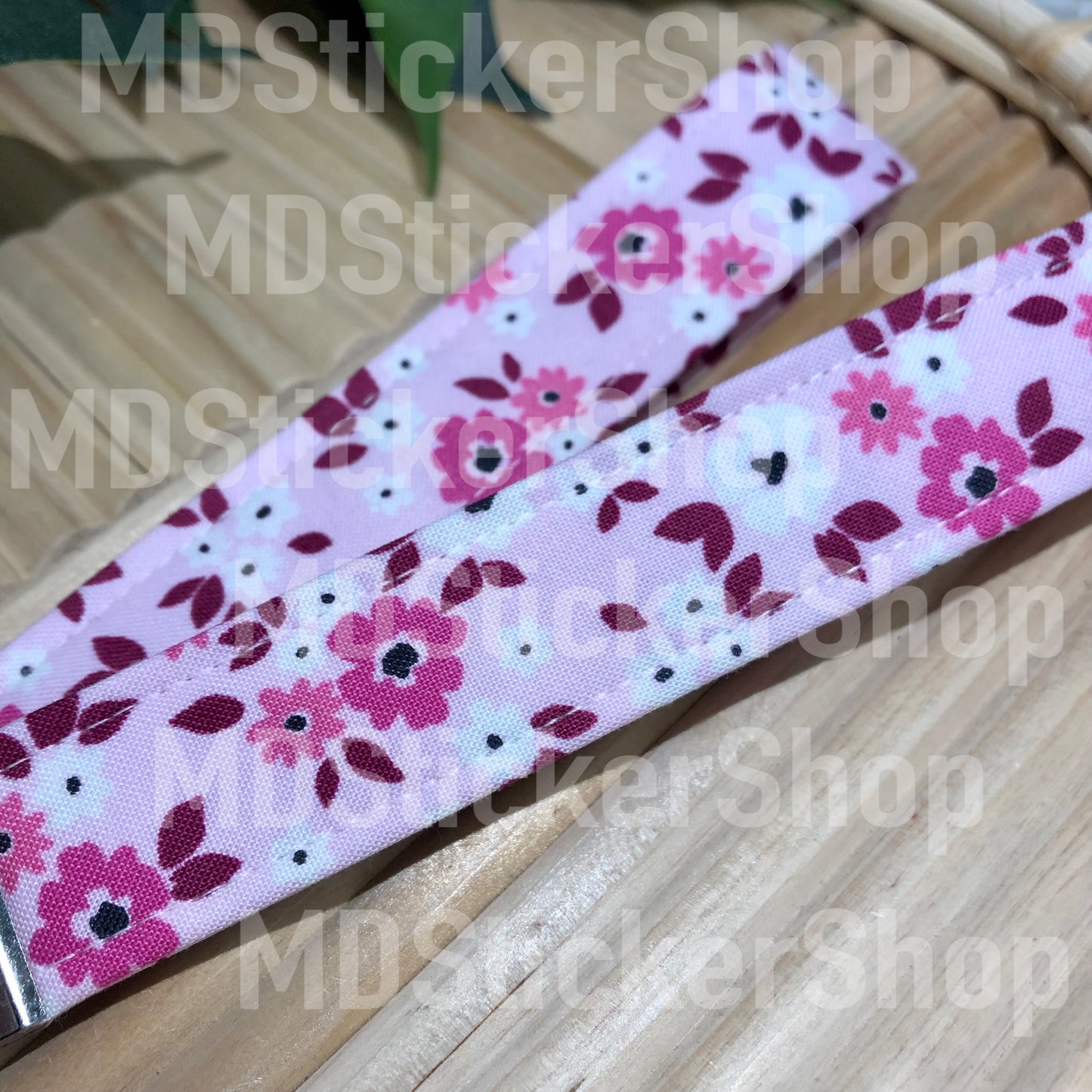 Pink Spring Floral Print Fabric Keychain