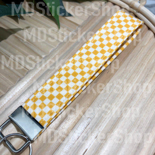 Yellow Gingham Print Fabric Keychain