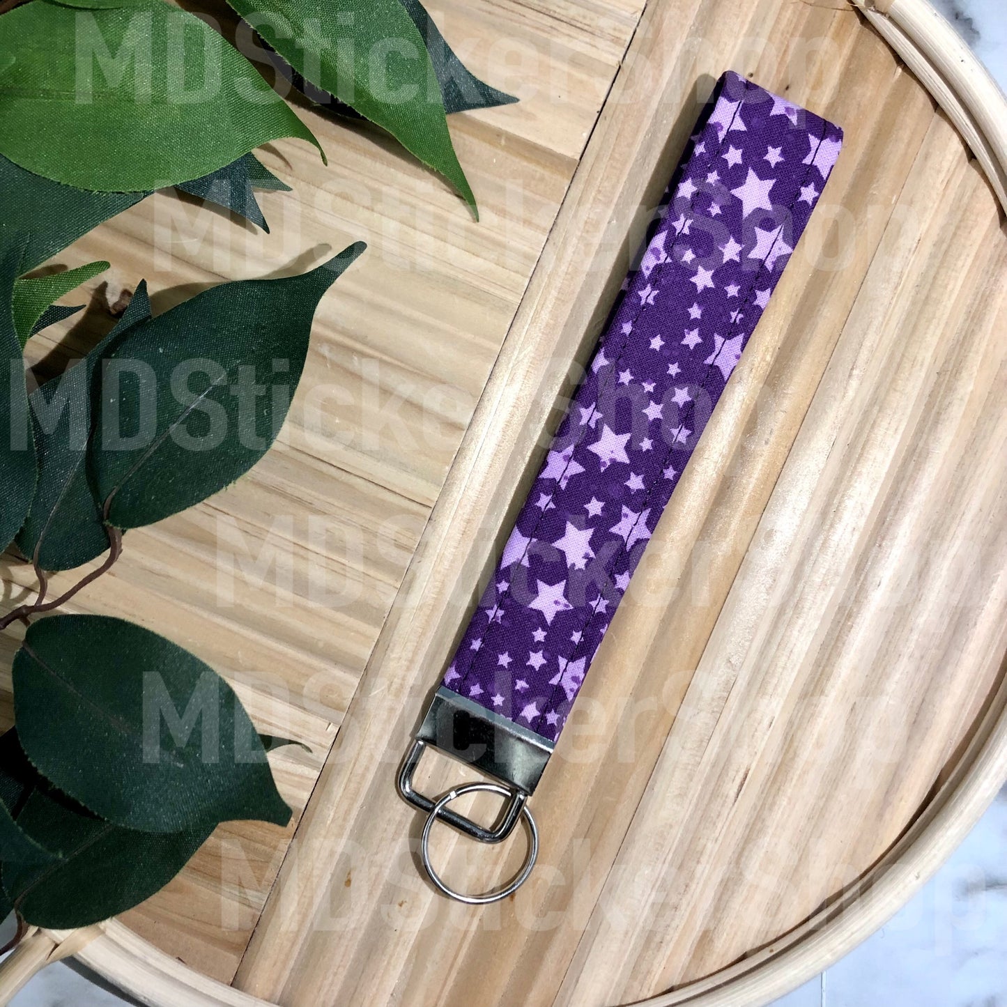 Purple Star Print Fabric Keychain