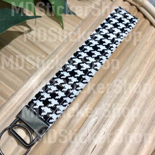 Houndstooth Print Fabric Keychain