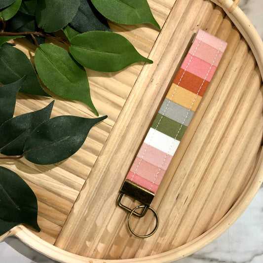 Warm Stripe Print Fabric Keychain, Key Fob