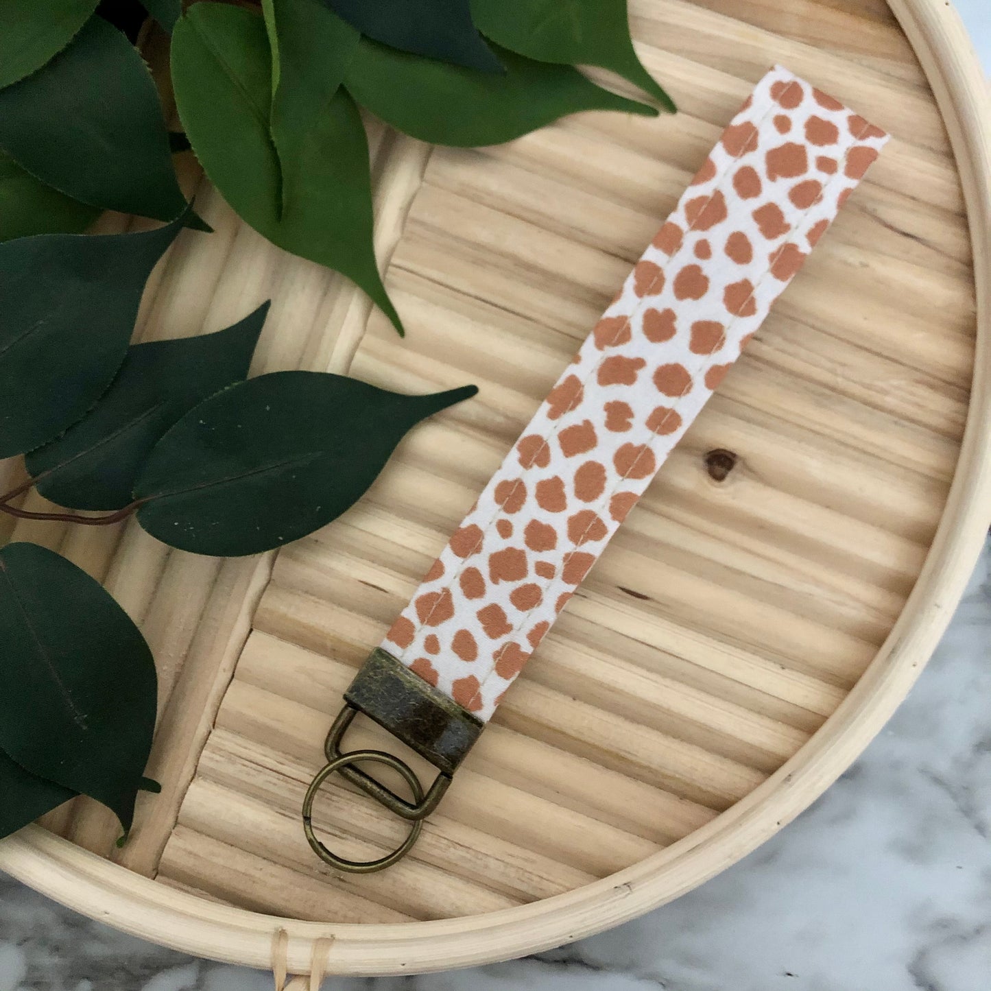 Mini Giraffe Print Fabric Wristlet Keychain, Key Fob