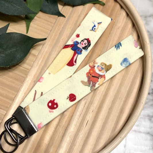 Snow White Print Fabric Wristlet Keychain, Key Fob