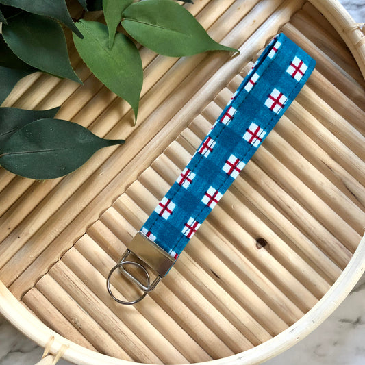 Christmas Plaid Print Fabric Keychain, Key Fob